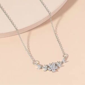Bride Wedding Silver White Floral Delicate Necklace